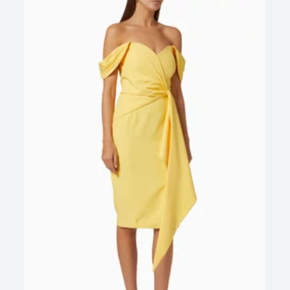 Lavish Alice Yellow Off Shoulder MIDI Dress